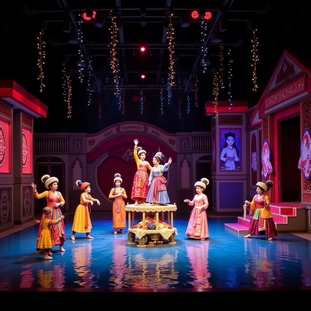 Hanoi Water Puppet Theatre with colorful puppets and stage