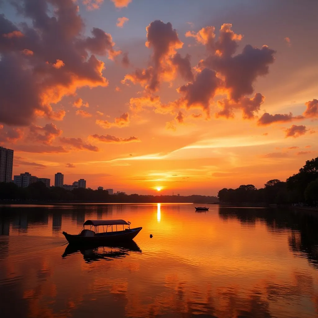 Hanoi West Lake sunset over the water