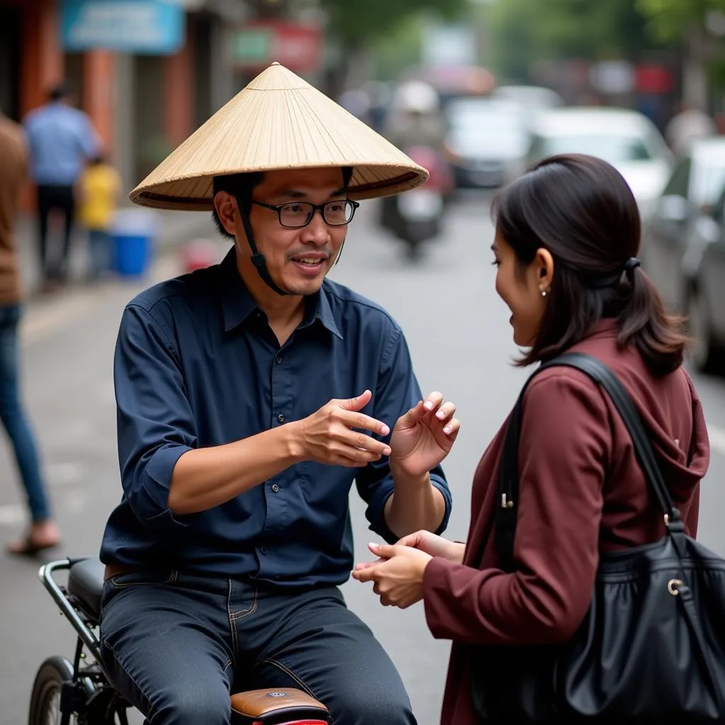 Hanoi xe ba gác driver negotiating price