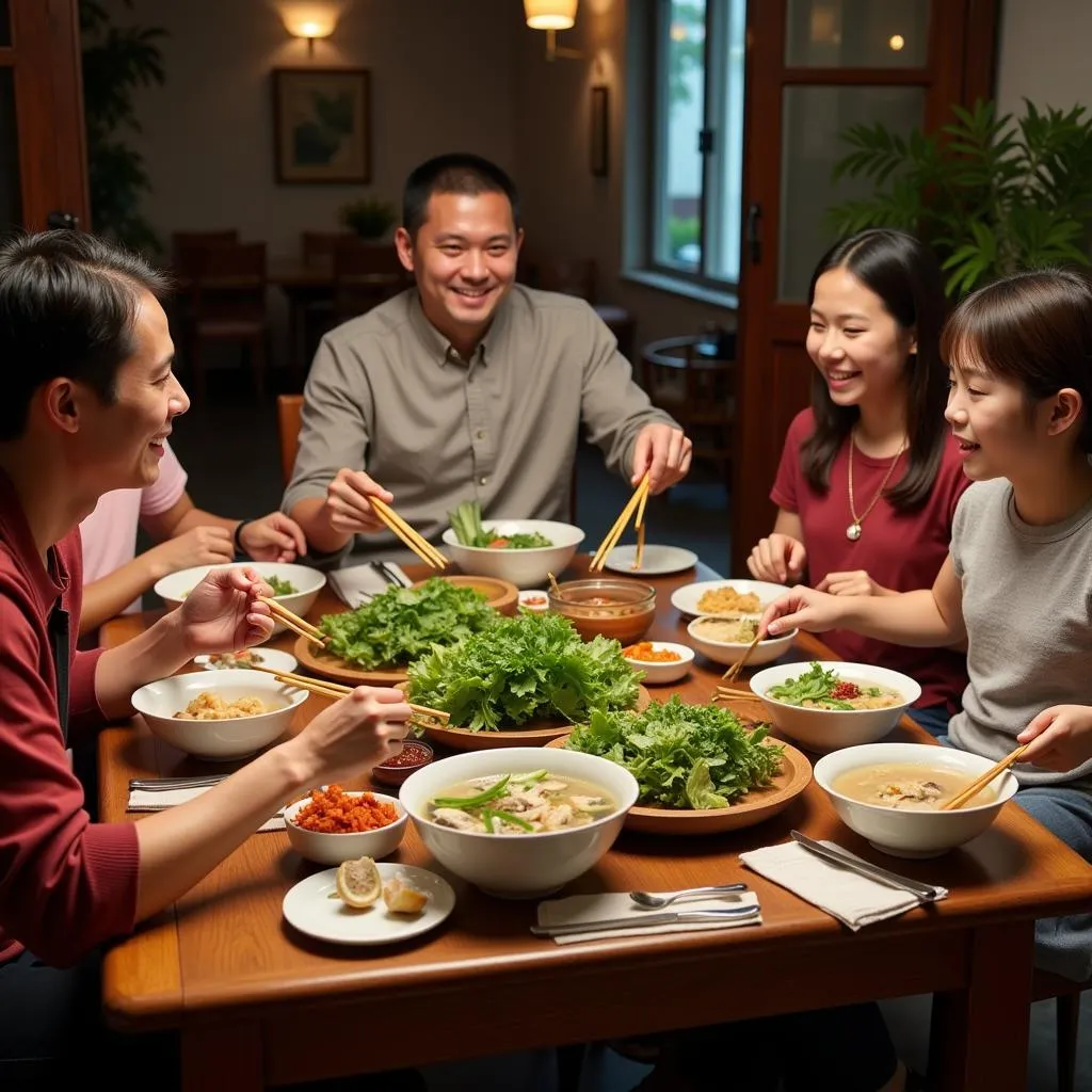 Hanoian family enjoying pho dinner