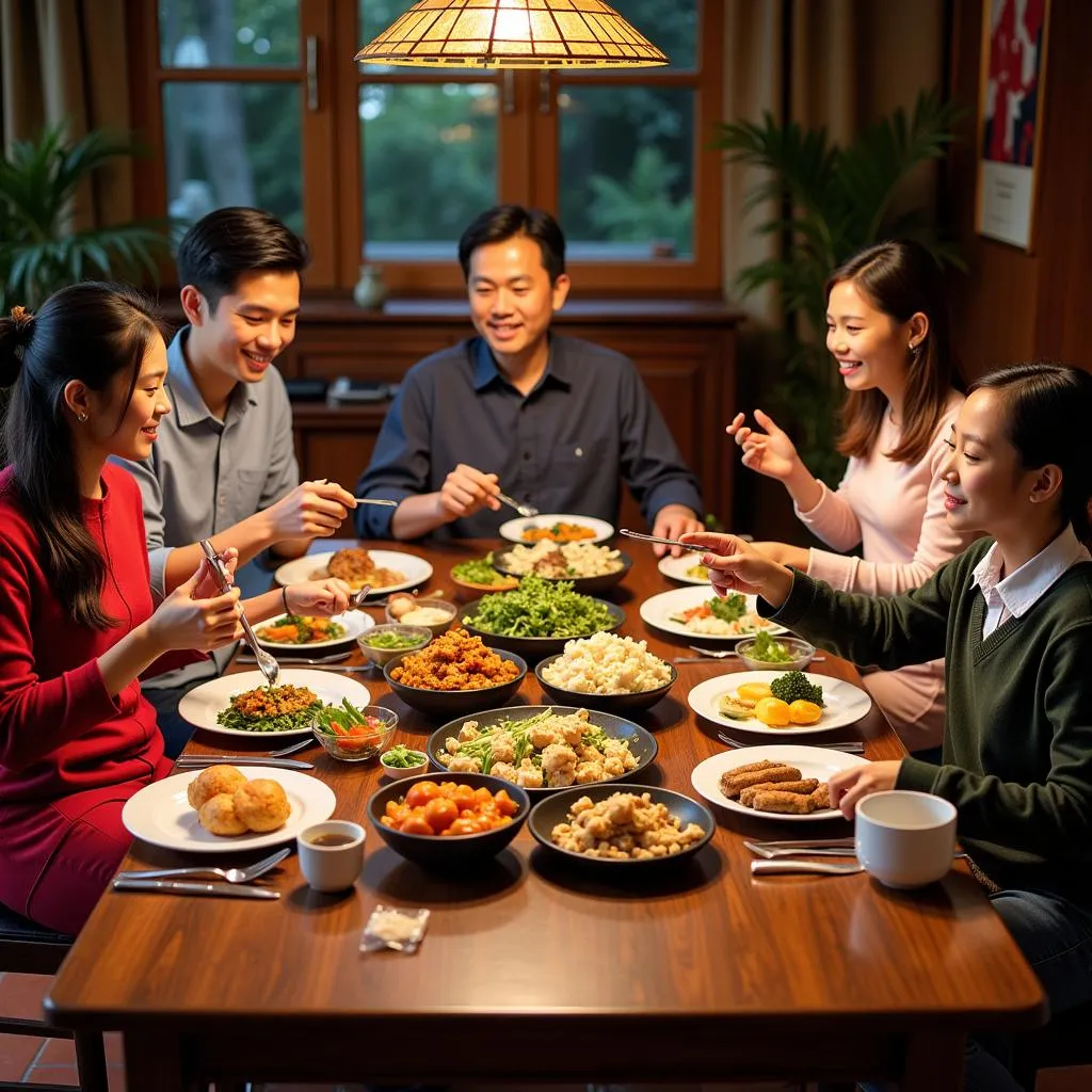 A Hanoian family gathers around a table to enjoy a simple yet delicious Vietnamese meal