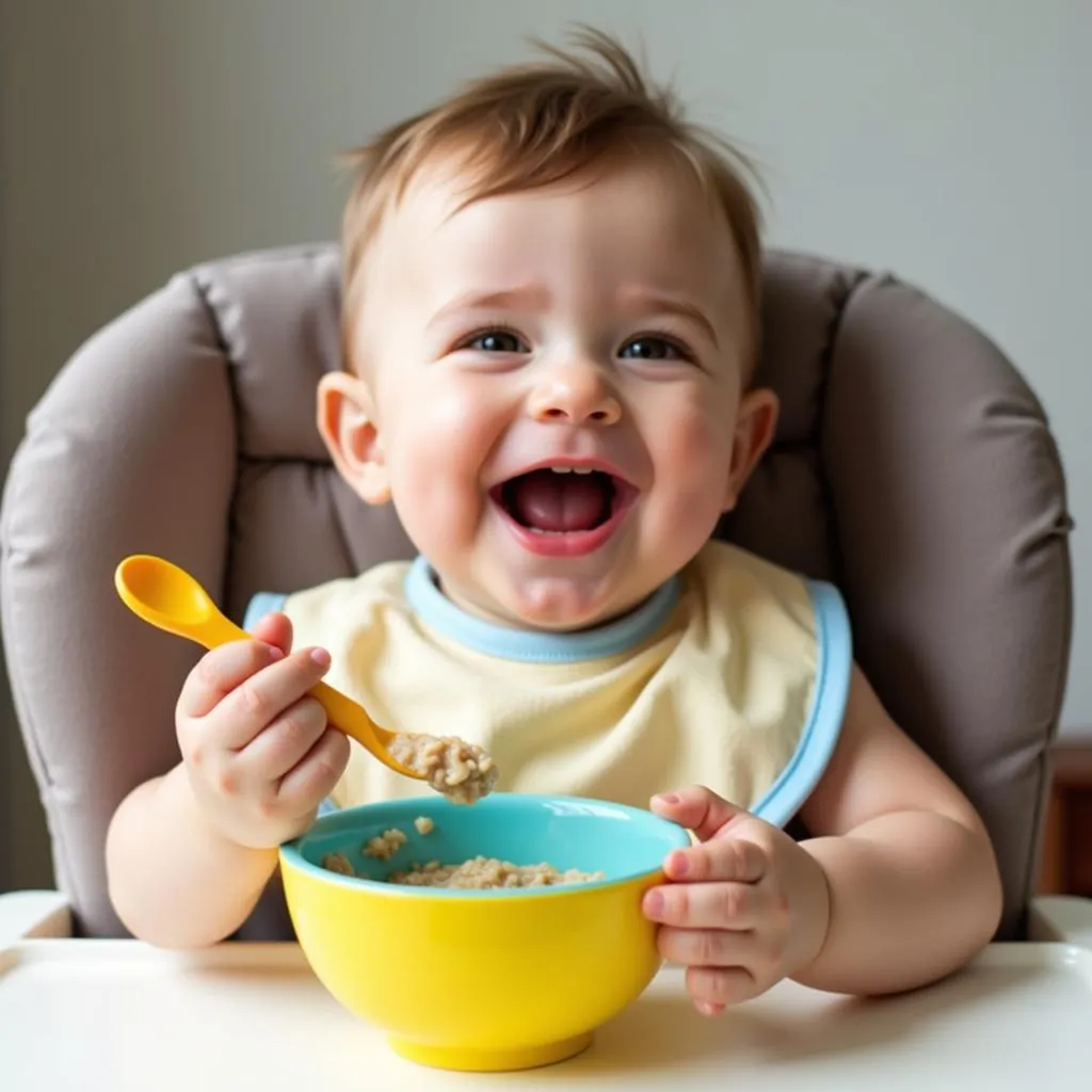 Happy Baby Enjoying Porridge