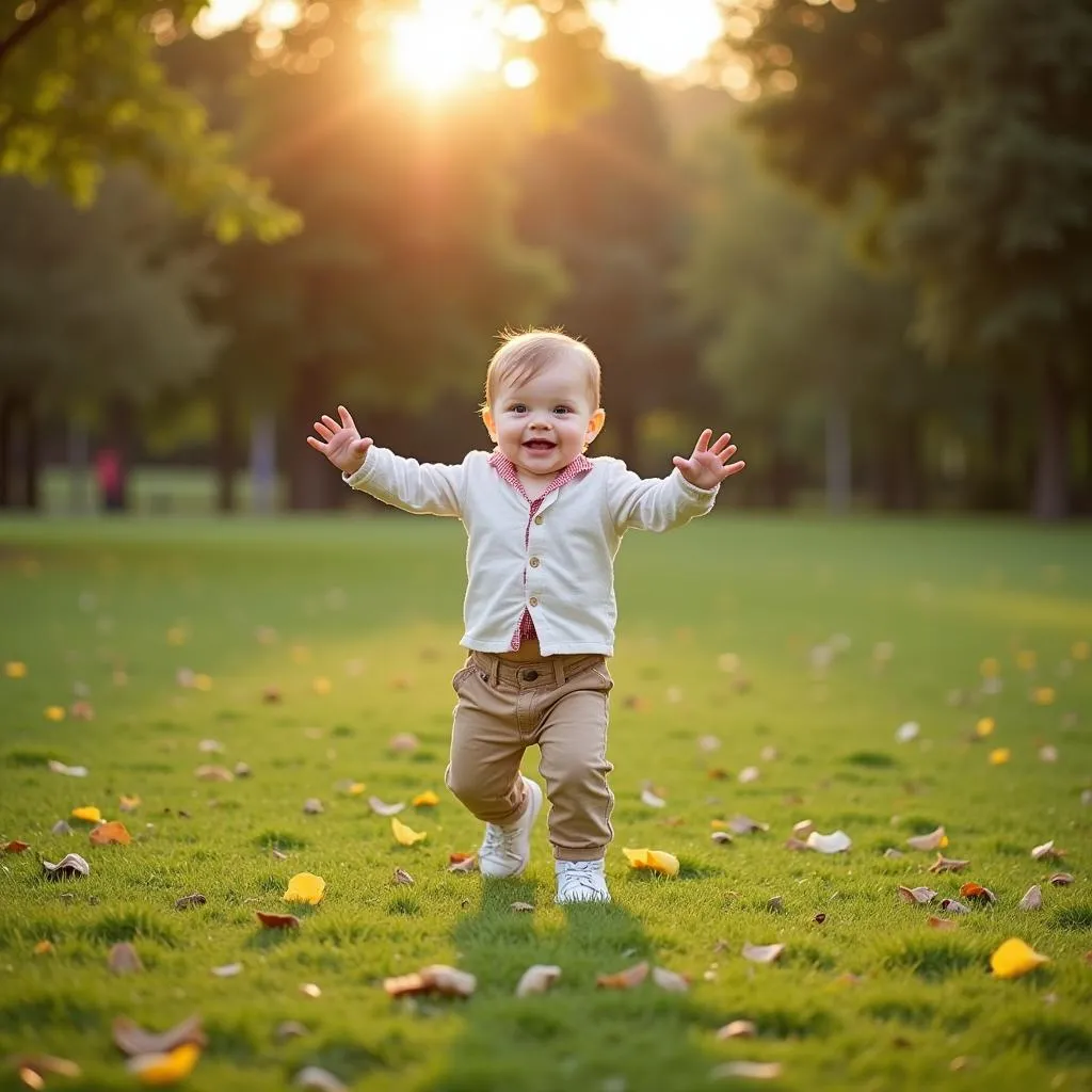 Toddler Playing Cheerfully in a Park