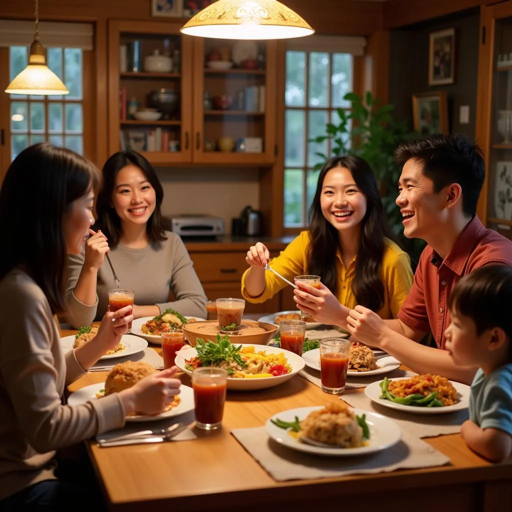 Vietnamese family enjoying a meal together