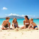 Family enjoying a beach vacation in Hawaii during the best travel season