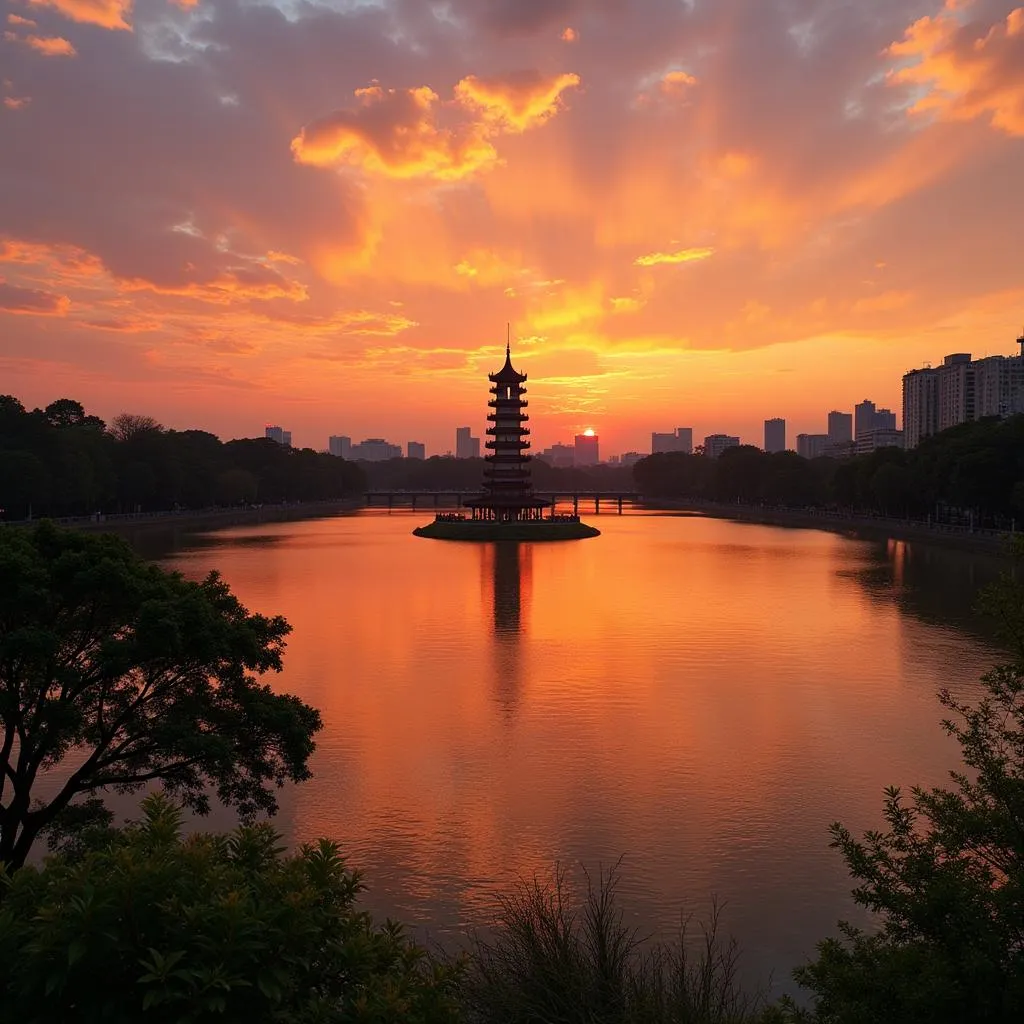 Sunset over Hoan Kiem Lake