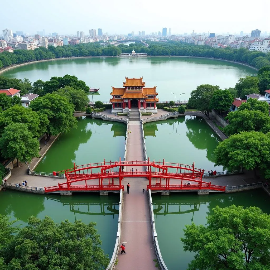 Peaceful scene of Hoan Kiem Lake in Hanoi, Vietnam