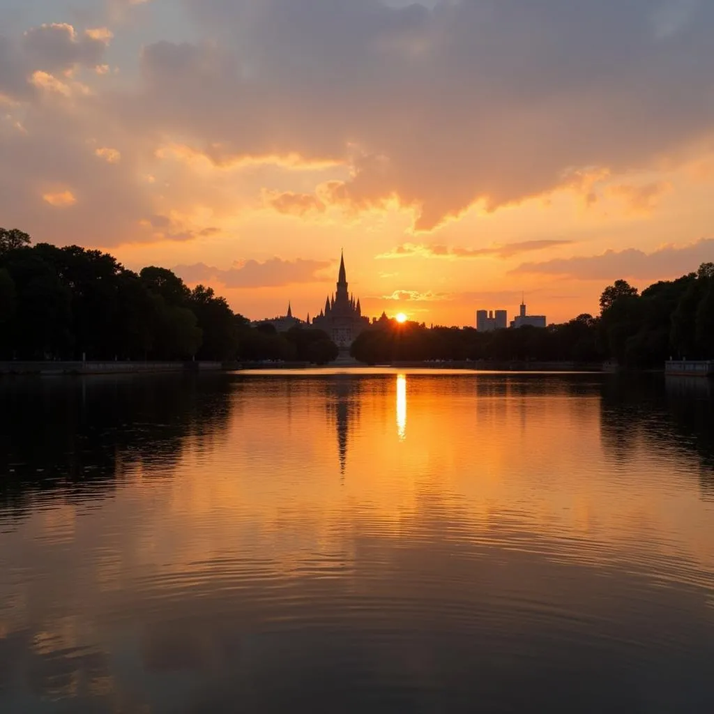 Hoan Kiem Lake sunset in Hanoi