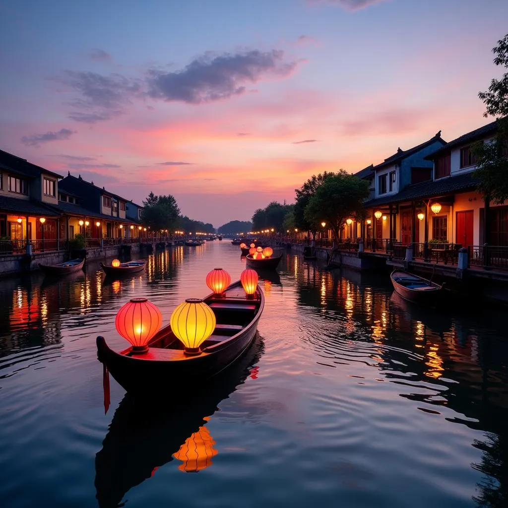 Hoi An Ancient Town Riverfront at Dusk