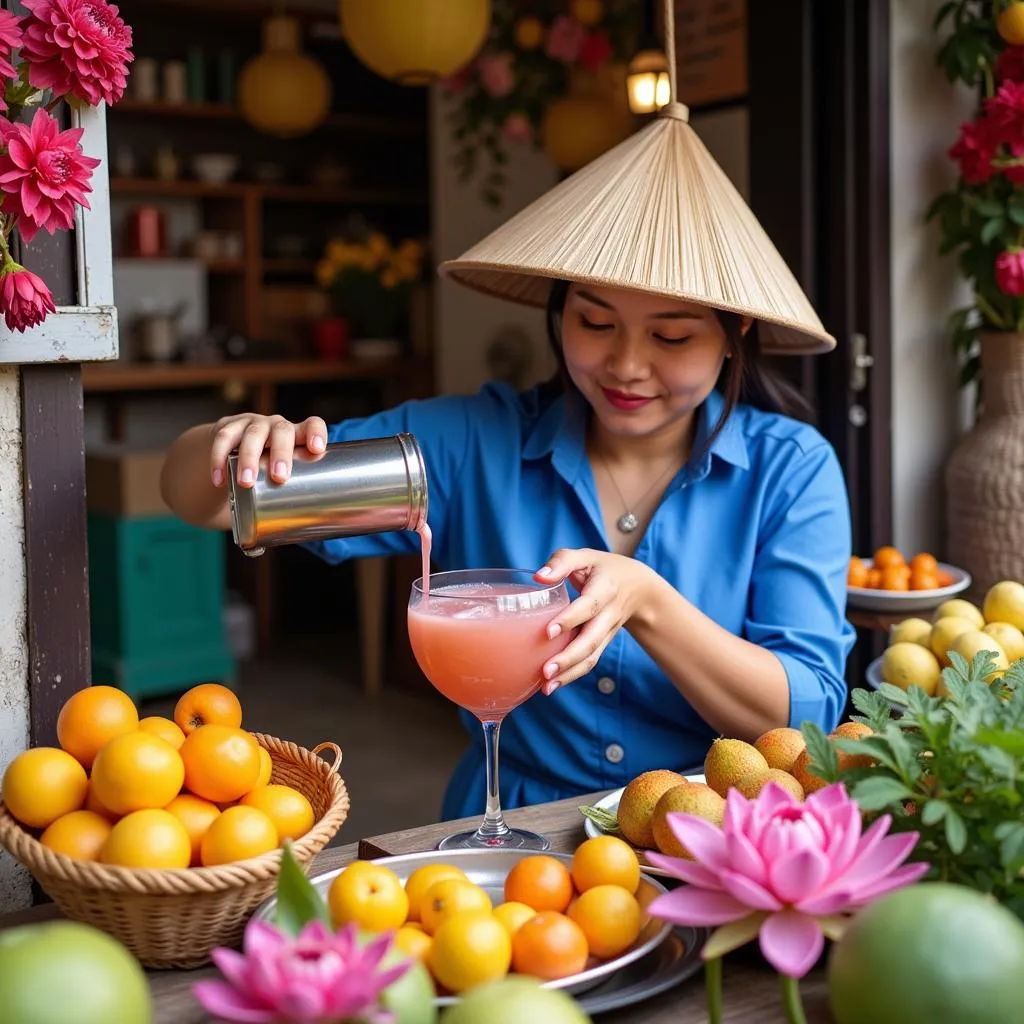 A street vendor in Hanoi preparing iced lotus seed drink