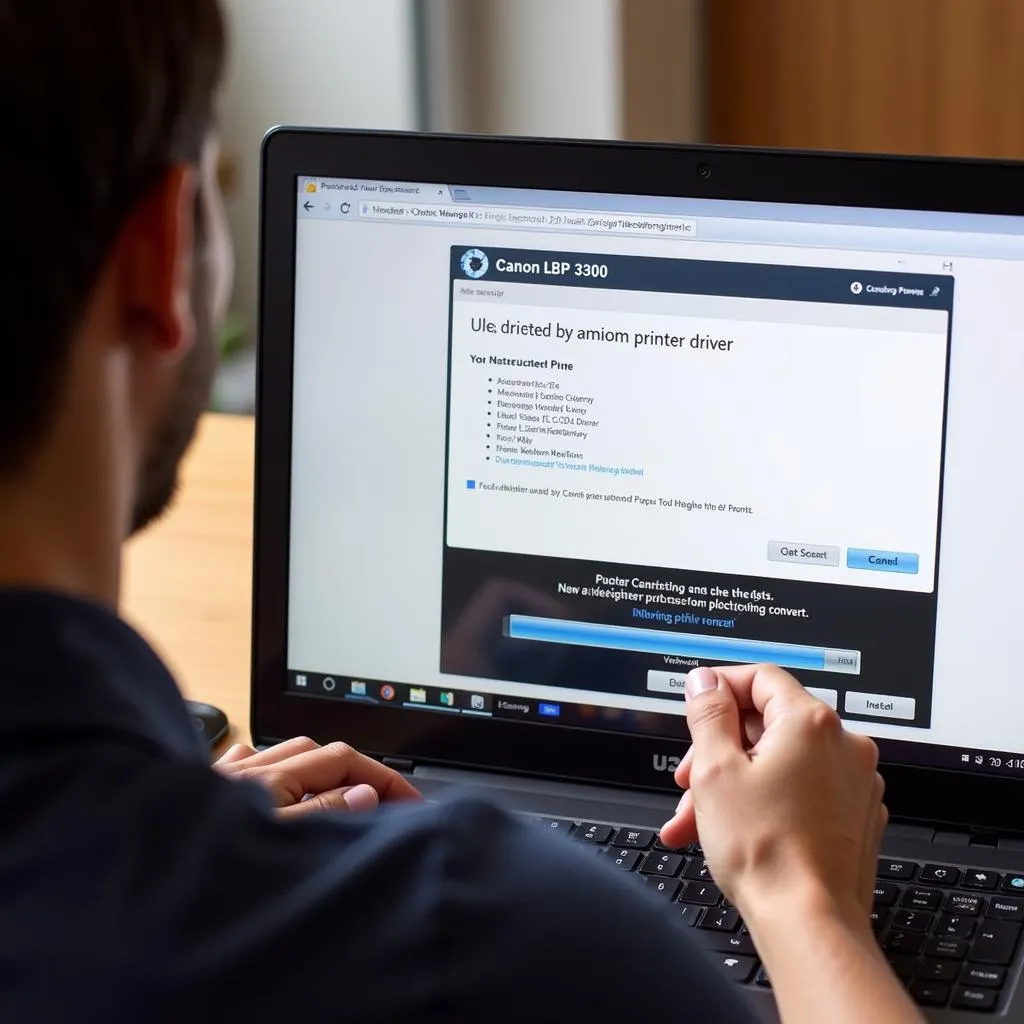 Installing the Canon LBP 3300 printer driver on a computer.