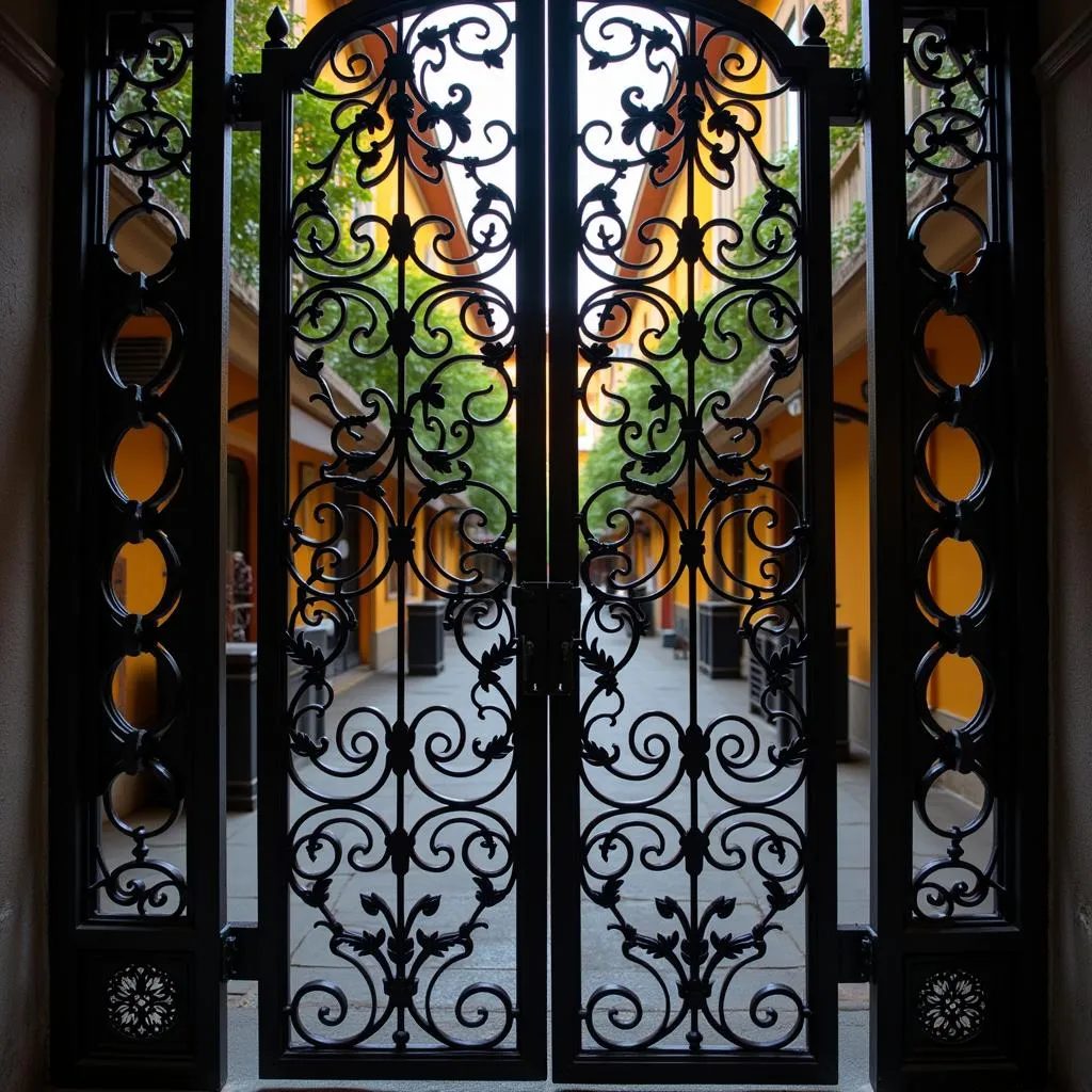 Intricate Metal Gate in Hanoi's Old Quarter