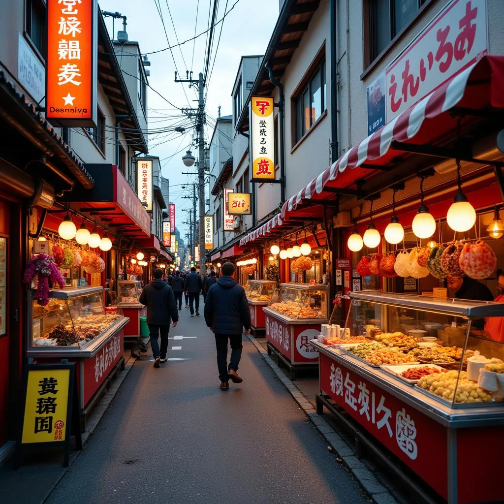 Vibrant Japanese Street Food Stalls