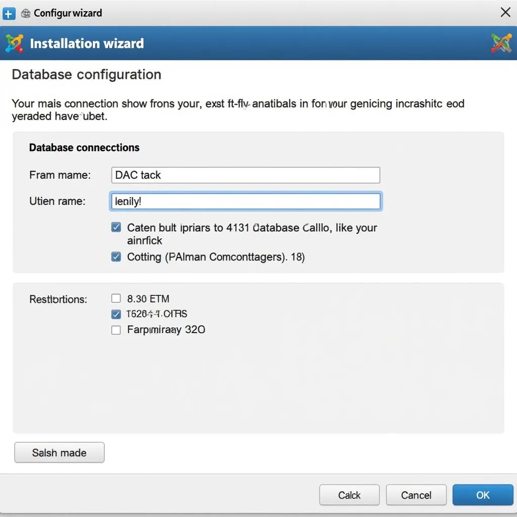 Joomla database configuration panel