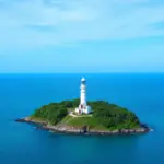 Ke Ga Lighthouse standing tall on the island