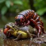 A large centipede eating a frog