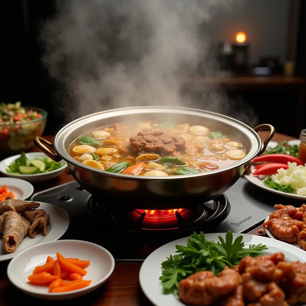 Fish sauce hotpot with ingredients in Binh Duong