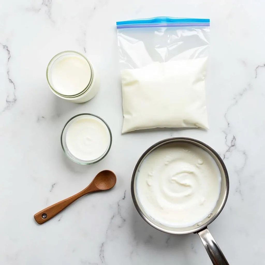 Ingredients for homemade yogurt in a bag