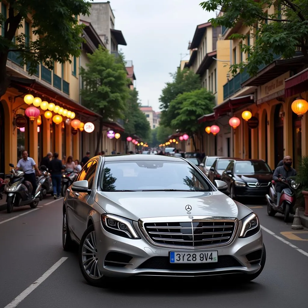 Mercedes S-Class Driving through Hanoi's French Quarter