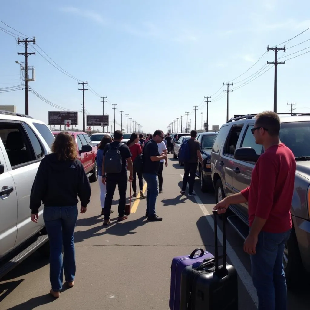 Tourists crossing the land border into Mexico