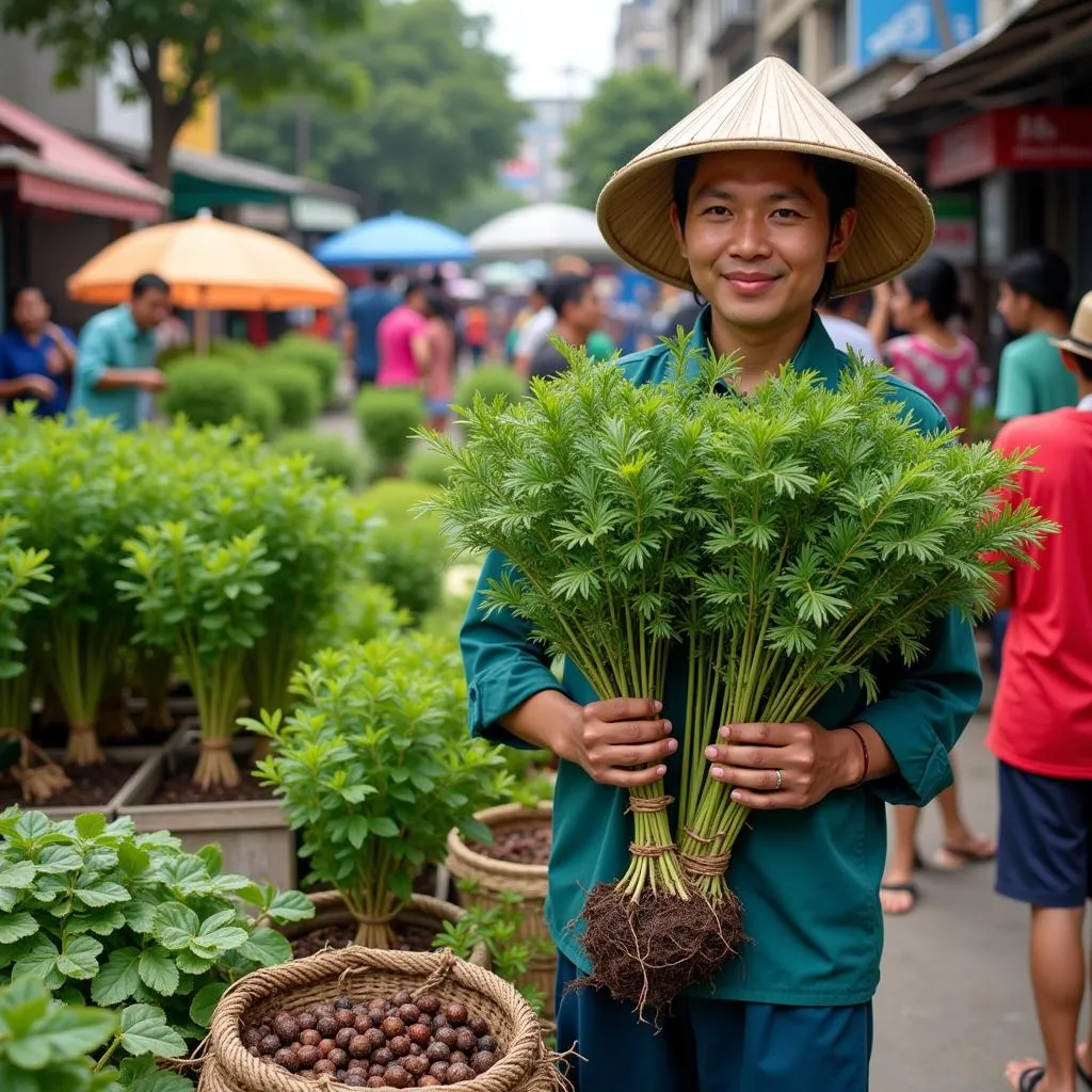 Miracle tree saplings for sale at a local market in Hanoi