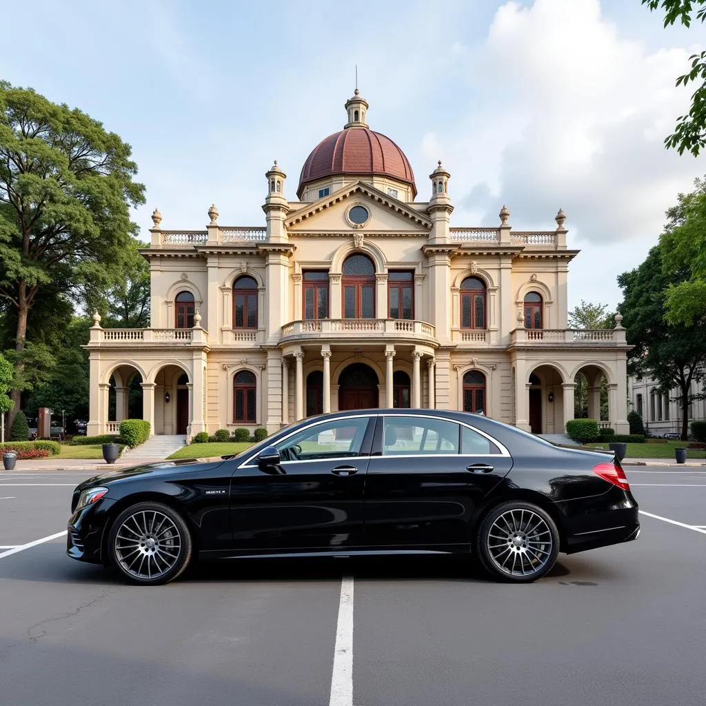 Modern Mercedes parked in front of Hanoi Opera House