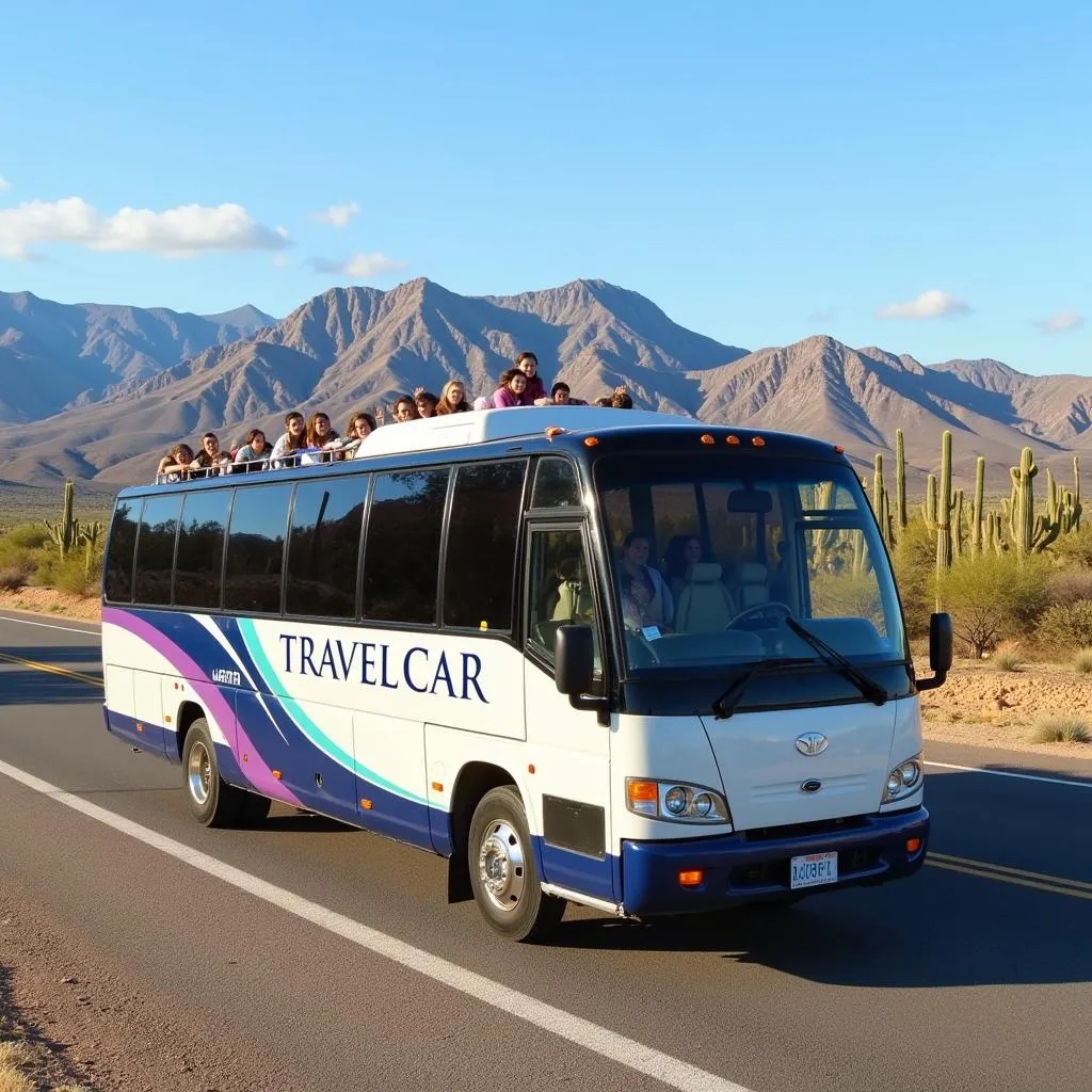 A TRAVELCAR bus on a Mexican highway