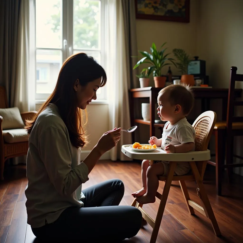 Mother Feeding Her Baby Heinz Food in Their Hanoi Home