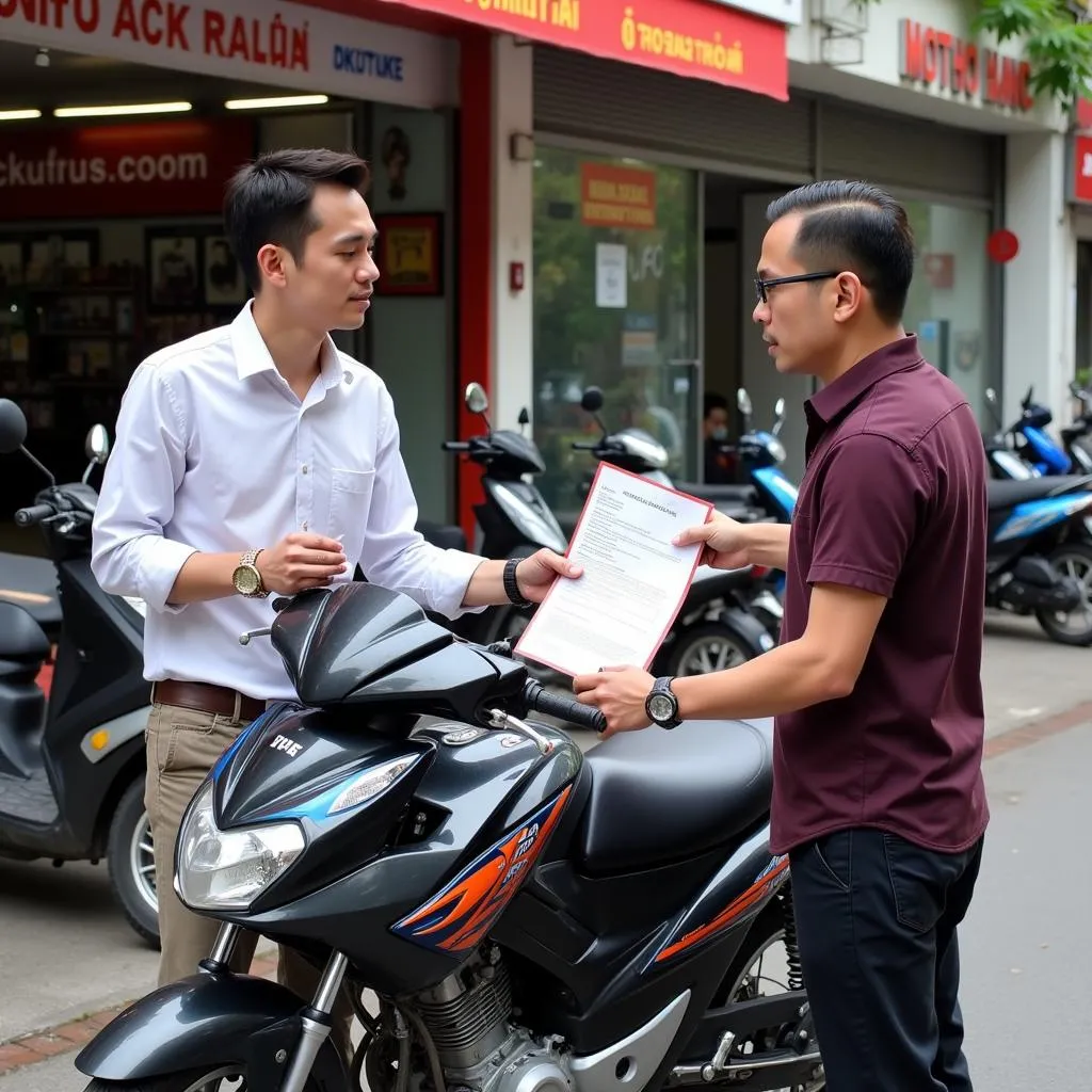 Discussing motorbike rental contract details