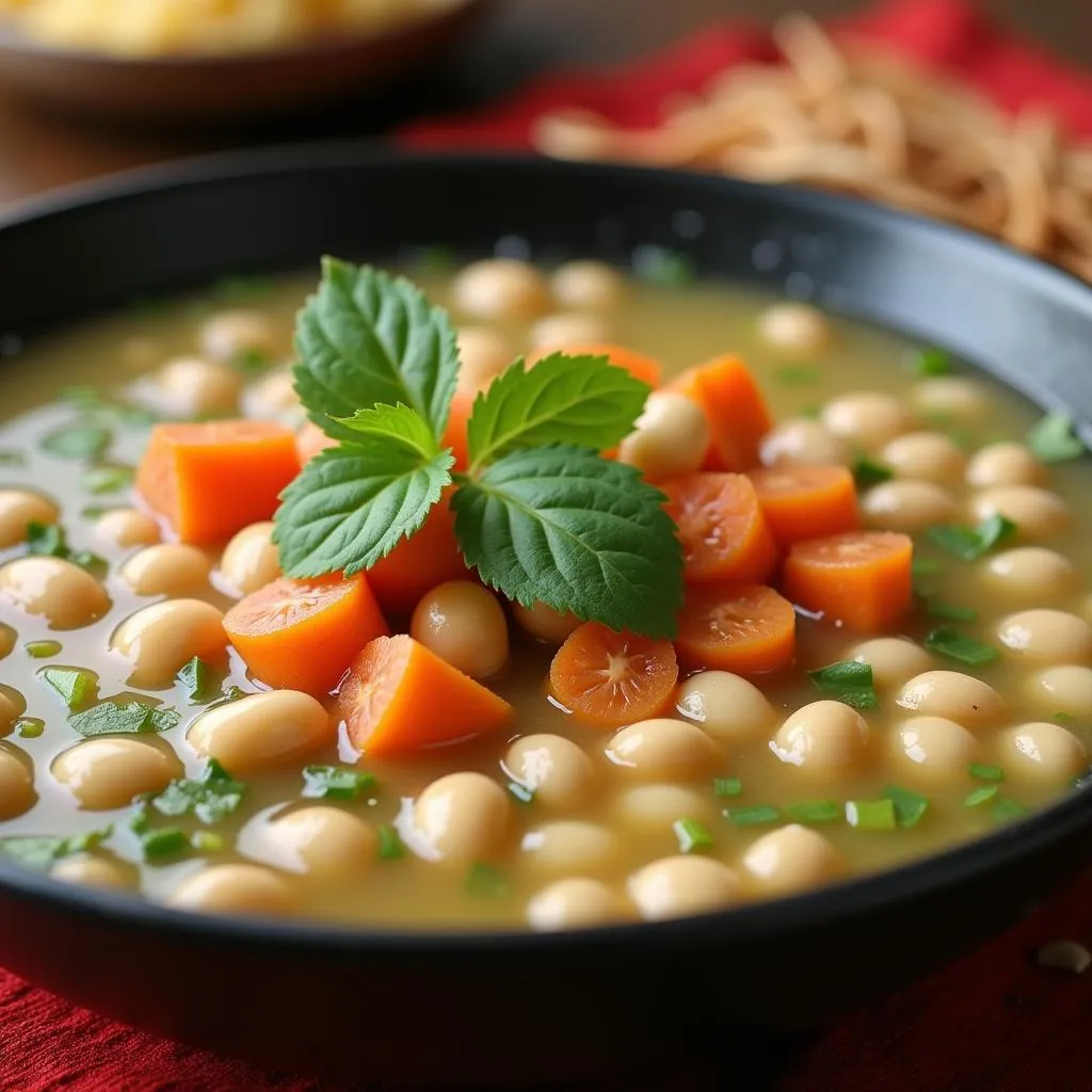 A bowl of steaming mung bean soup