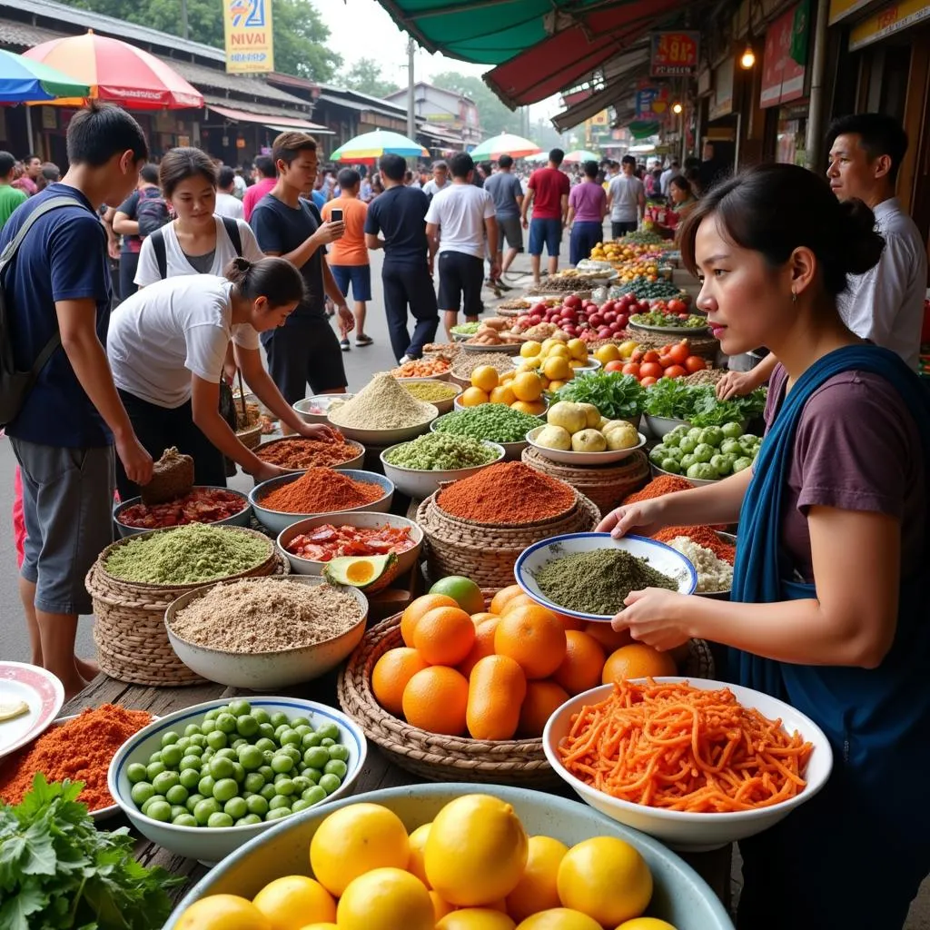 Myanmar Local Market with Street Food