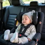 Newborn baby sleeping peacefully in a car seat