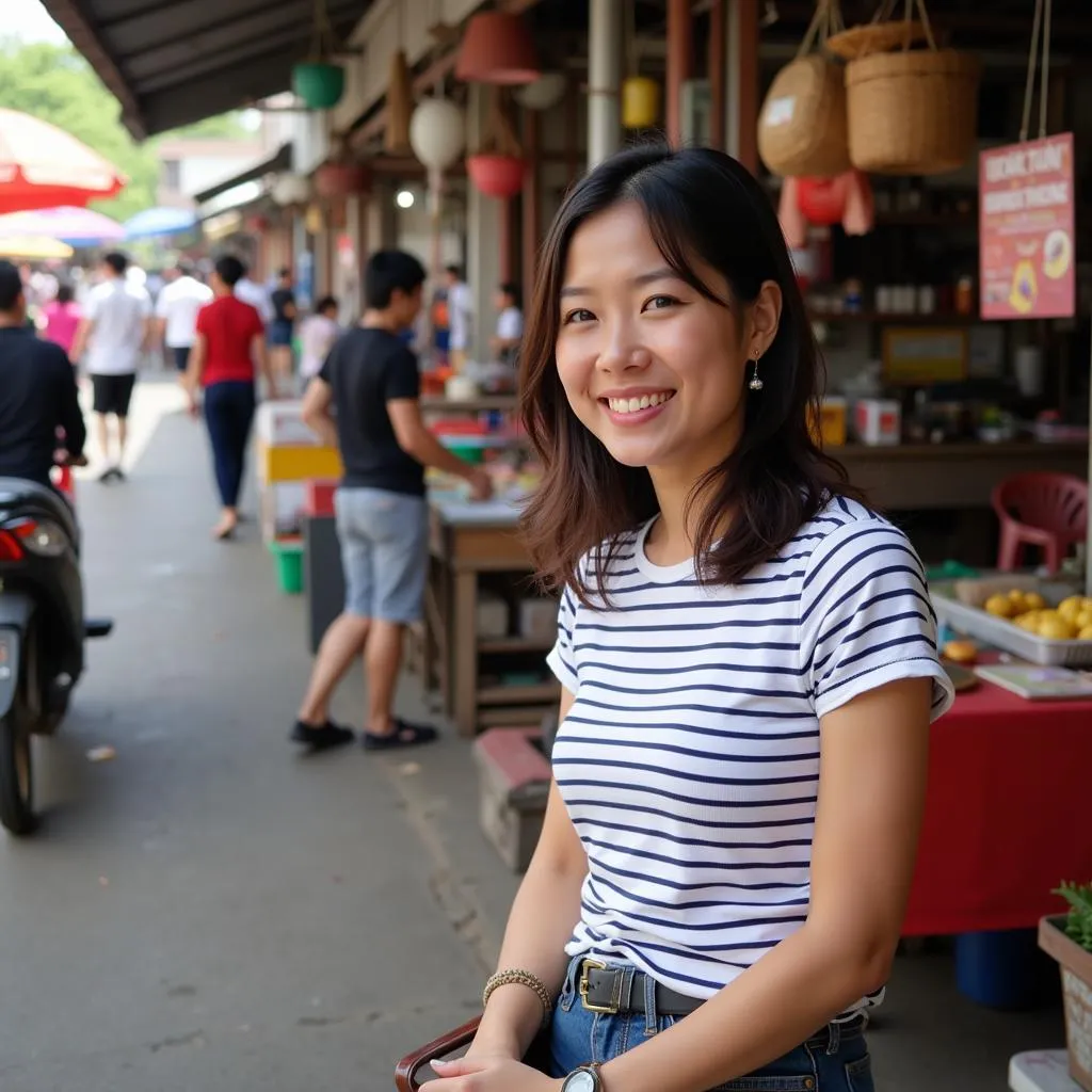 Ngoc Mai visiting a local market in Bac Giang