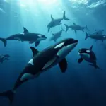 Orcas hunting salmon