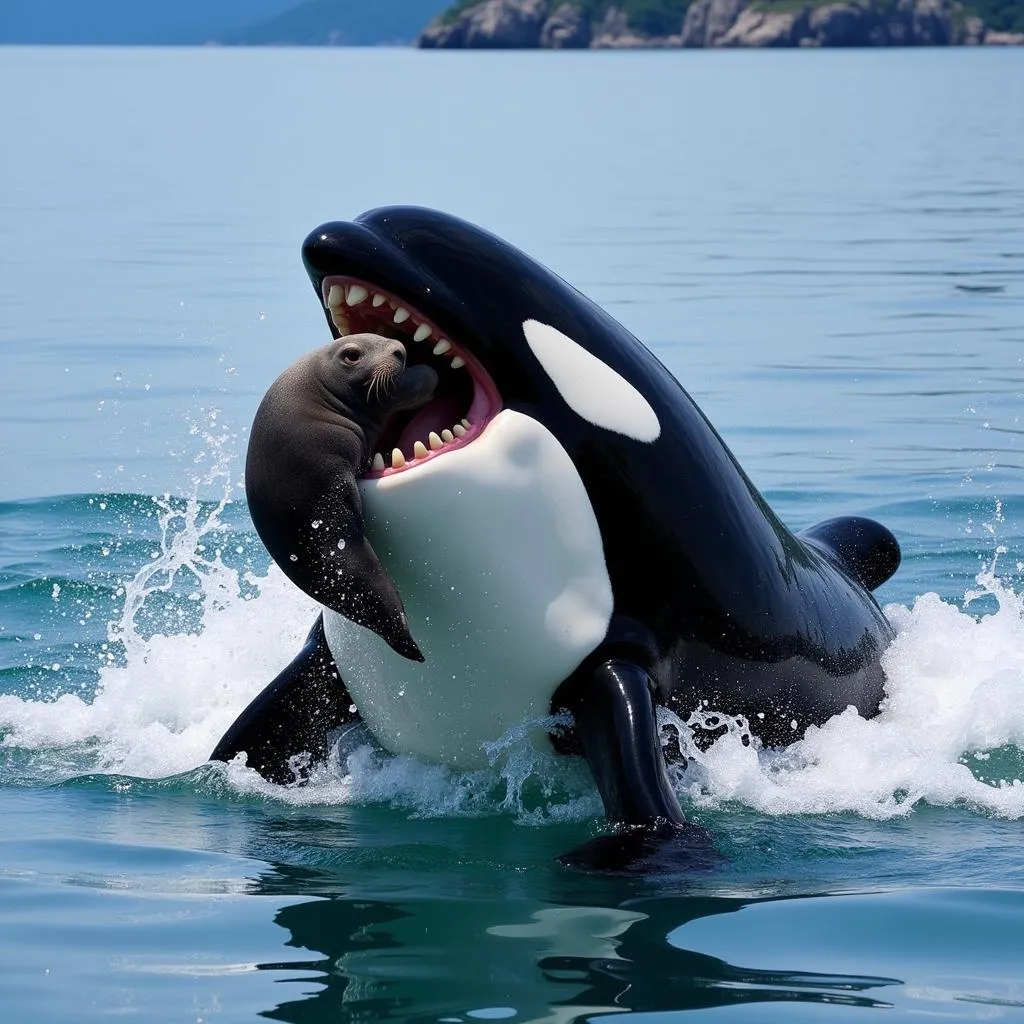 Orca hunting a seal