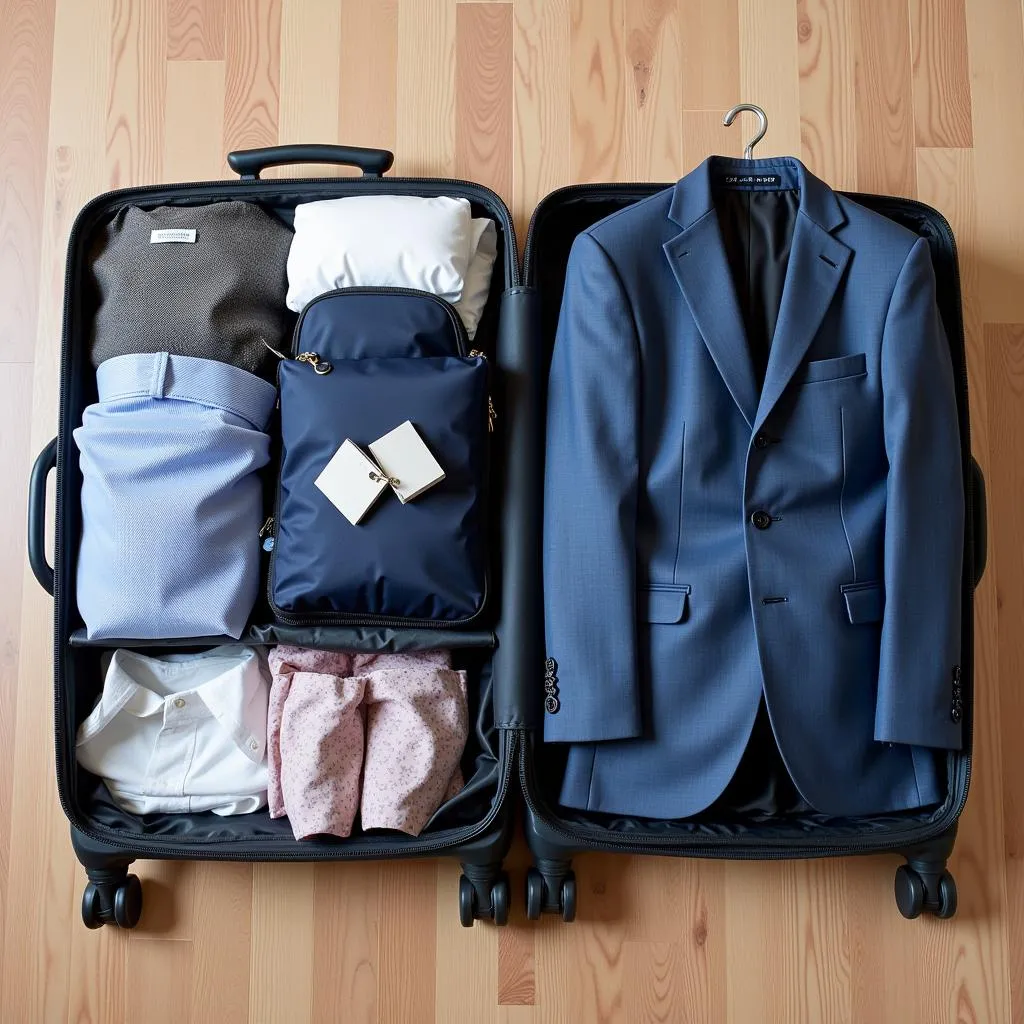 Packing Suitcase with Travel Essentials