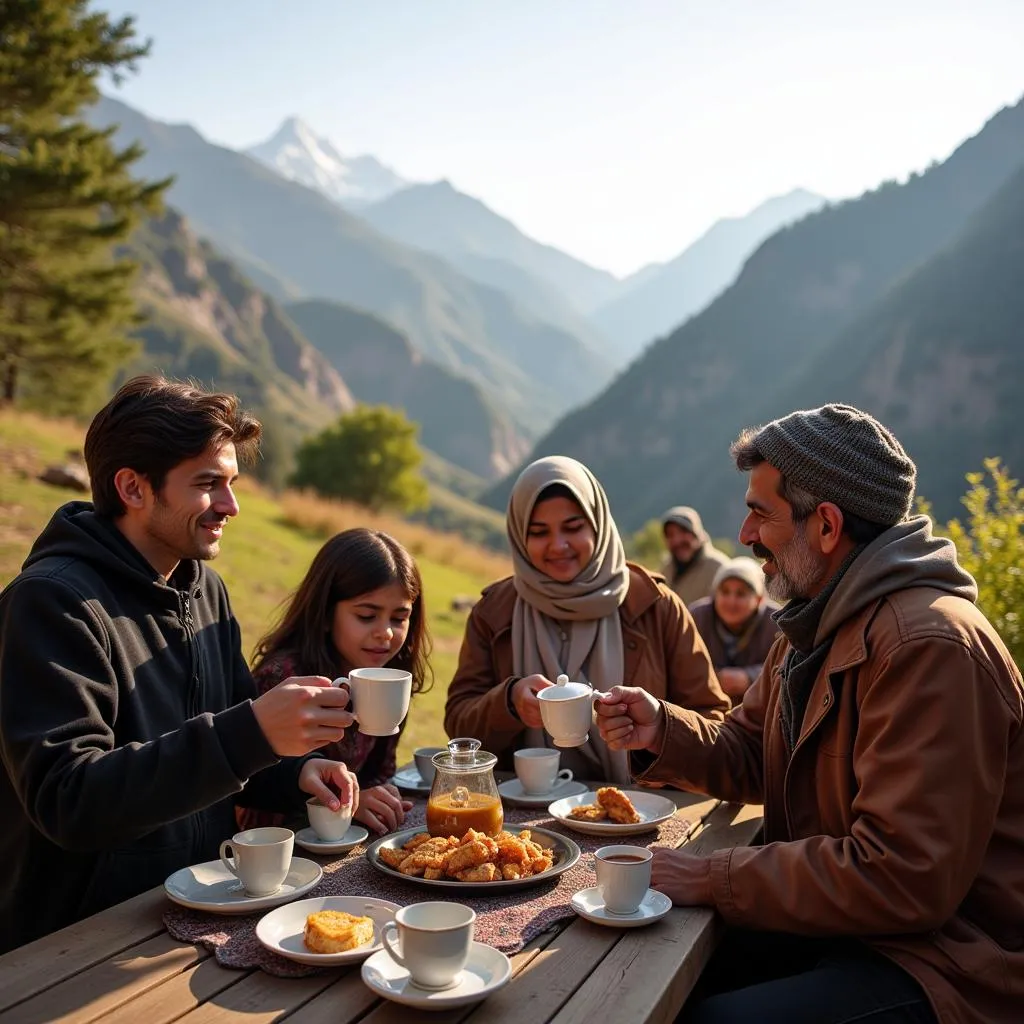 Pakistani Family Enjoying Tea with a View