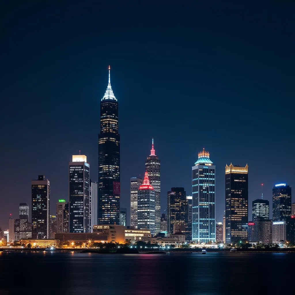 Panama City skyline illuminated at night