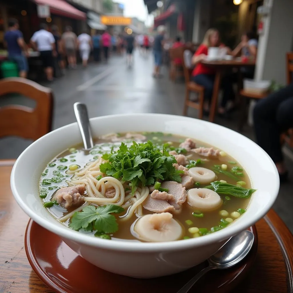 A steaming bowl of pho in Tan Binh