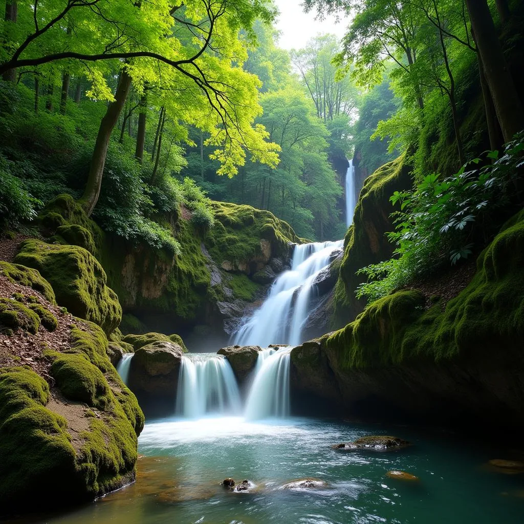 Waterfall in the lush jungle of Phu Quoc National Park