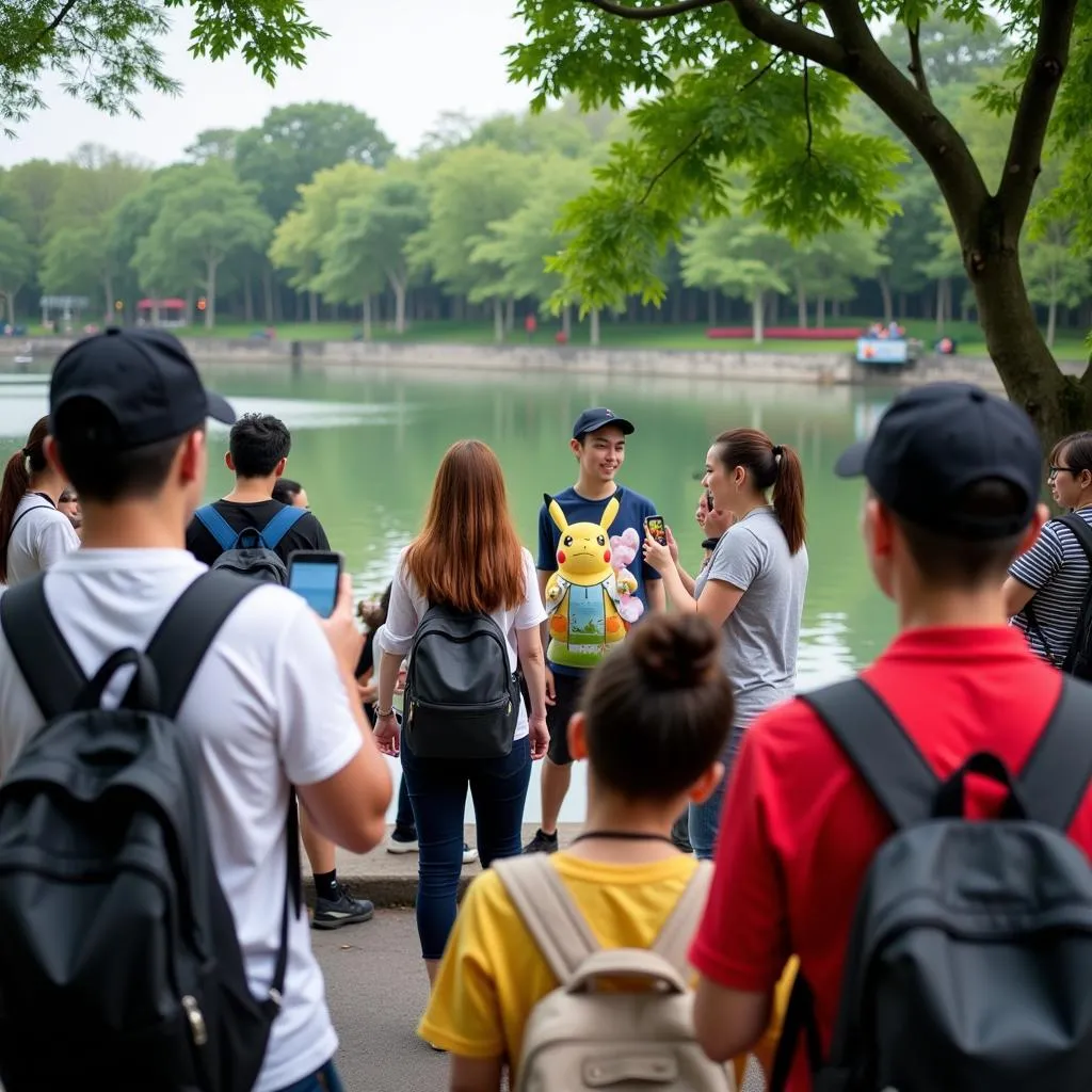 Pokemon Go trainers at Hoan Kiem Lake