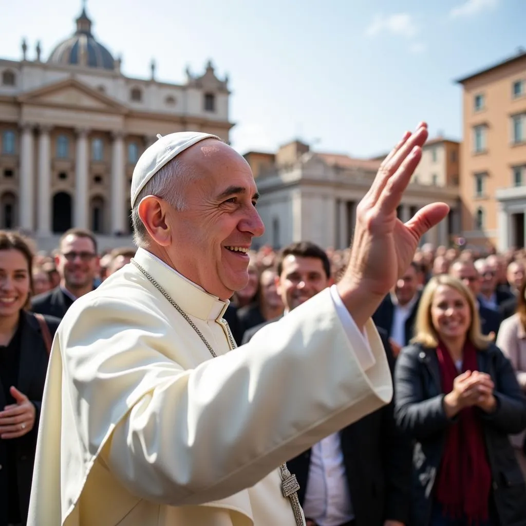 Pope Francis greeting the crowd in St. Peter's Square