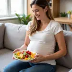 Pregnant Woman Enjoying Fruit Salad