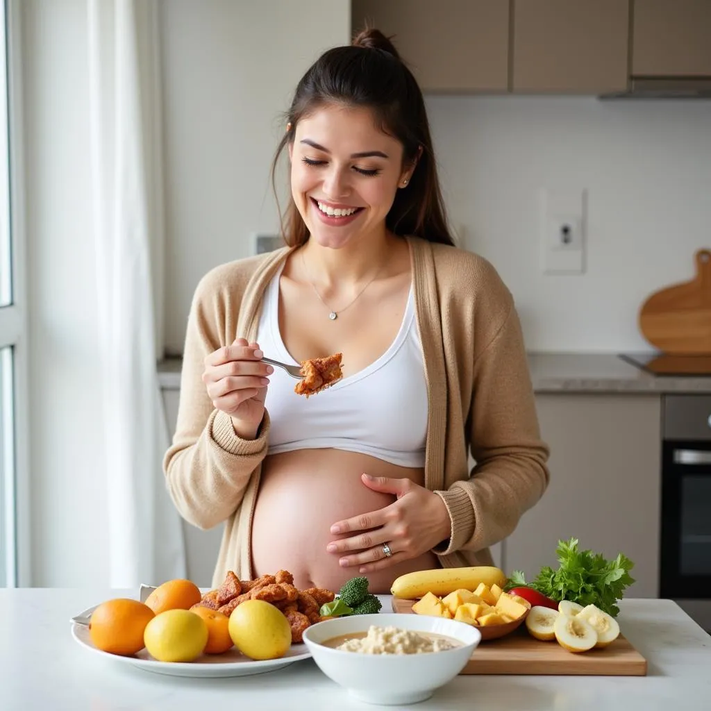 Pregnant woman enjoying a healthy meal