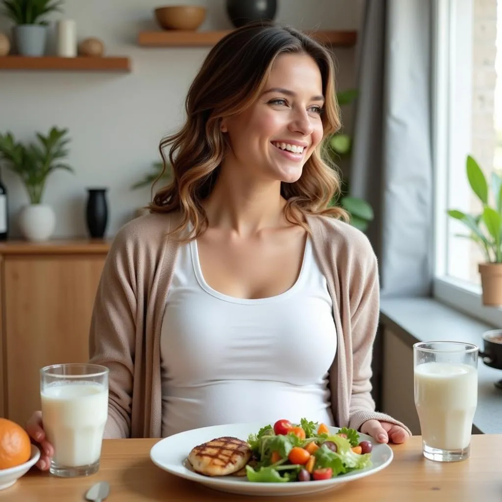 Pregnant woman enjoying a nutritious meal