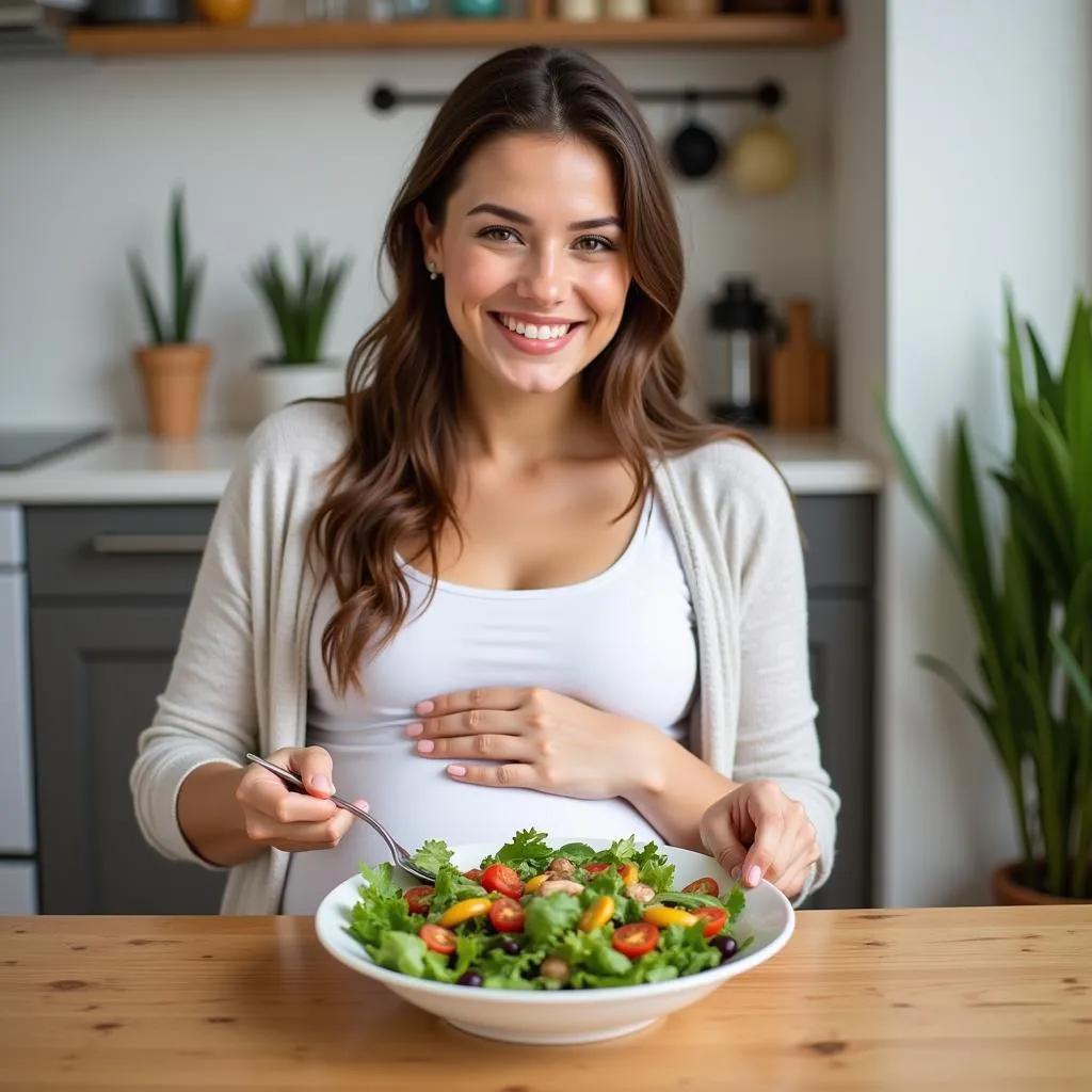 Pregnant Woman Enjoying a Healthy Salad