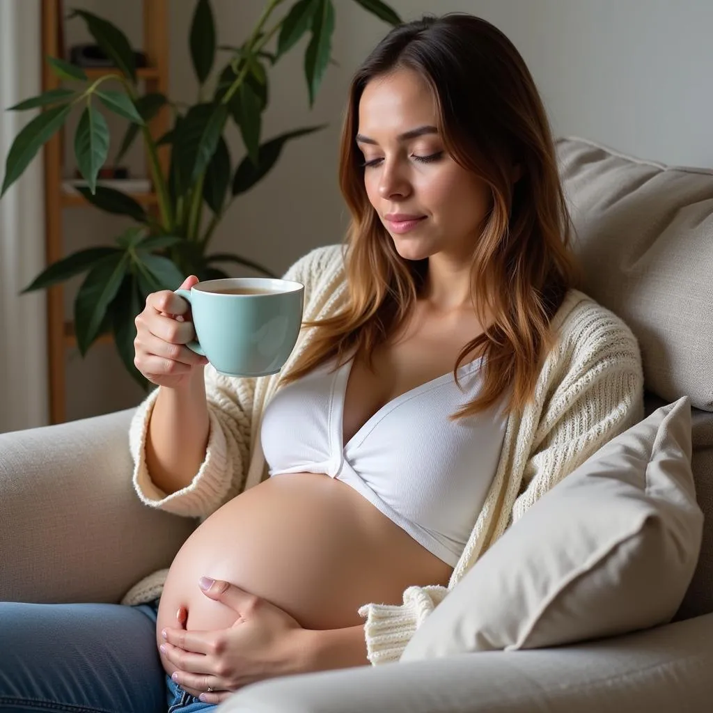 Pregnant Woman Enjoying Cup of Tea