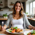 Pregnant woman enjoying a healthy meal