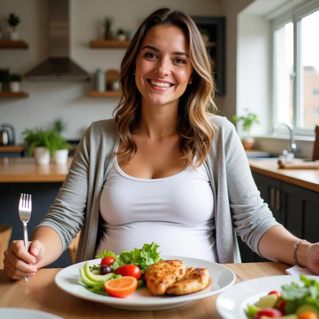 Pregnant woman enjoying a healthy meal