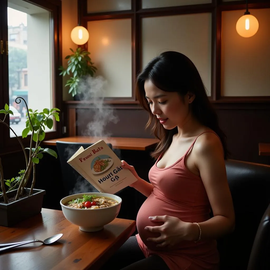 Pregnant Woman Enjoying Pho Ga in Hanoi